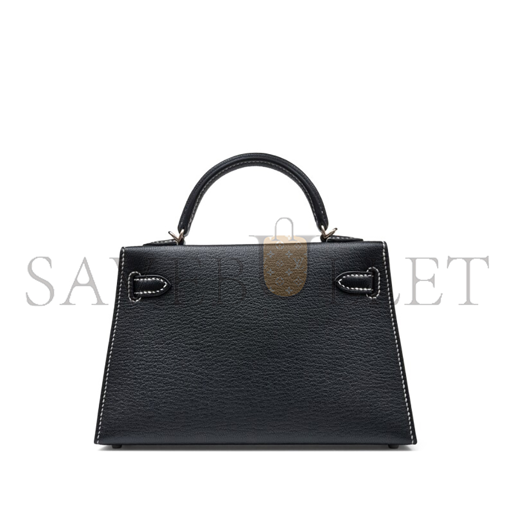 HERMÈS MASTER BLACK AND ROUGE DE COEUR BI-COLOR CHÈVRE MYSORE MINI KELLY II PALLADIUM HARDWARE (19*12*5.5cm) 